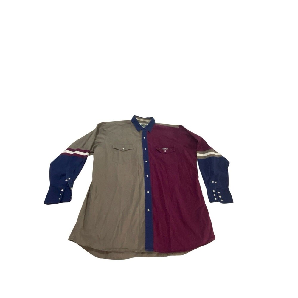 Vtg 90s Cumberland Outfitters Western Shirt XXLT Pearl Snap Colorblock Tall 2XLT
